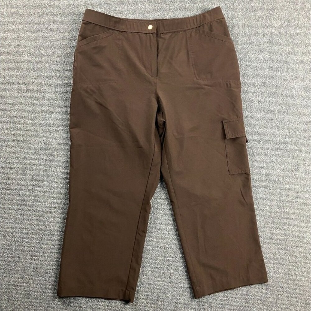 Weekends by Chico's Pants Women's Size 1 Brown Crop Cargo‎ Polyester Blend